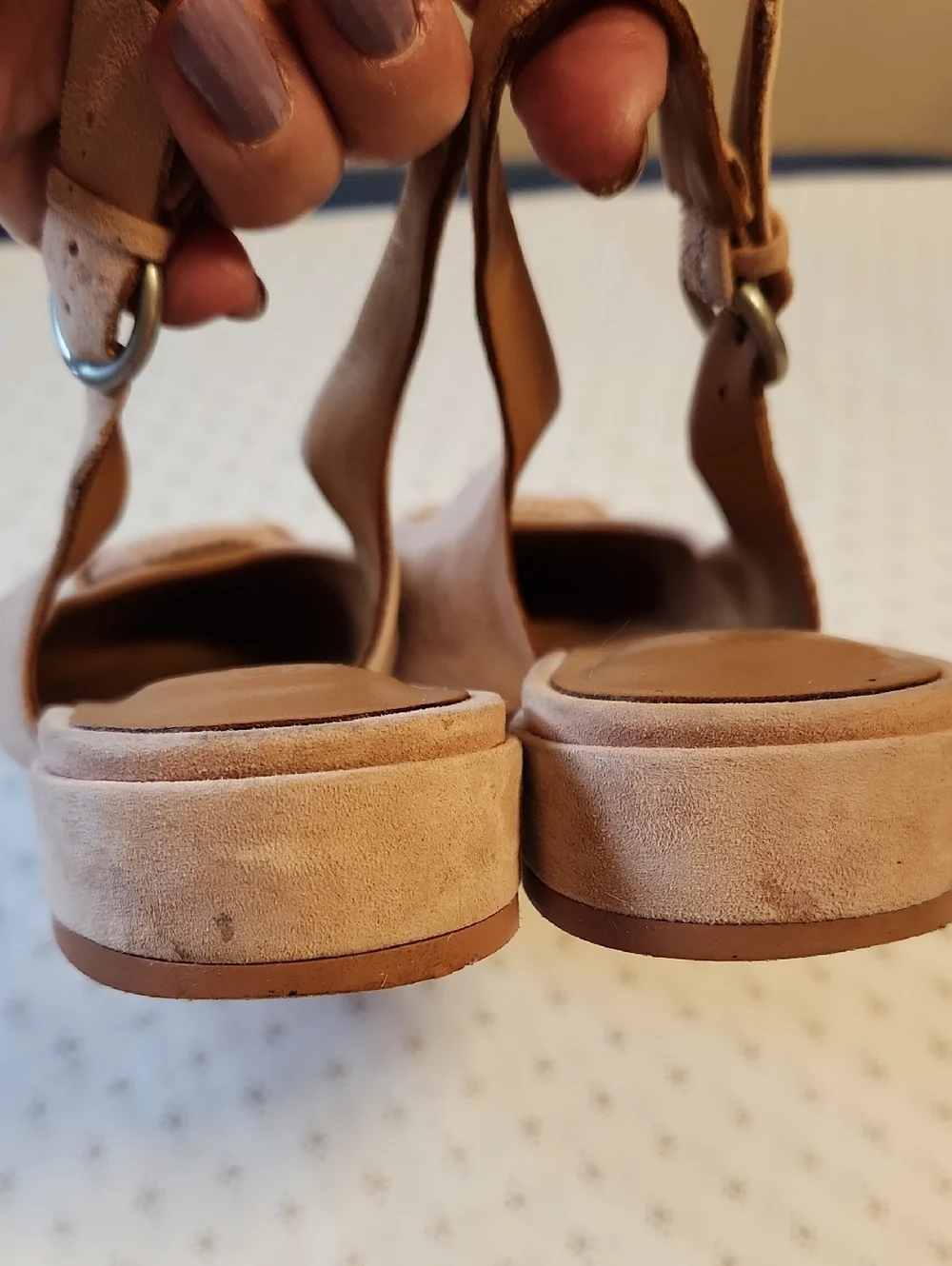 Gentle Souls by Kenneth Cole Blush Suede Slingback Flats with Decorative Ring- 8